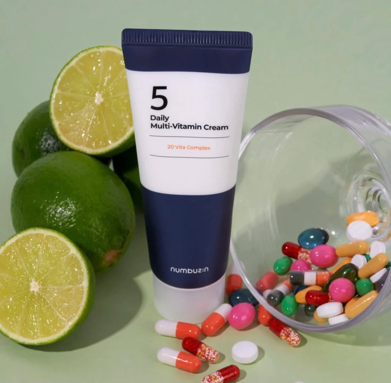 NUMBUZIN No.5 Daily Multi-Vitamin Brightening Cream — 20 Vita Complex — Tube front view with NUMBUZIN branding close-up