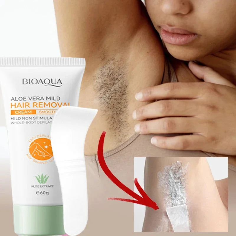 BIOAQUA Aloe Vera Gentle Hair Removal Cream — Aloe Vera — Cream applied on skin gentle depilatory demo