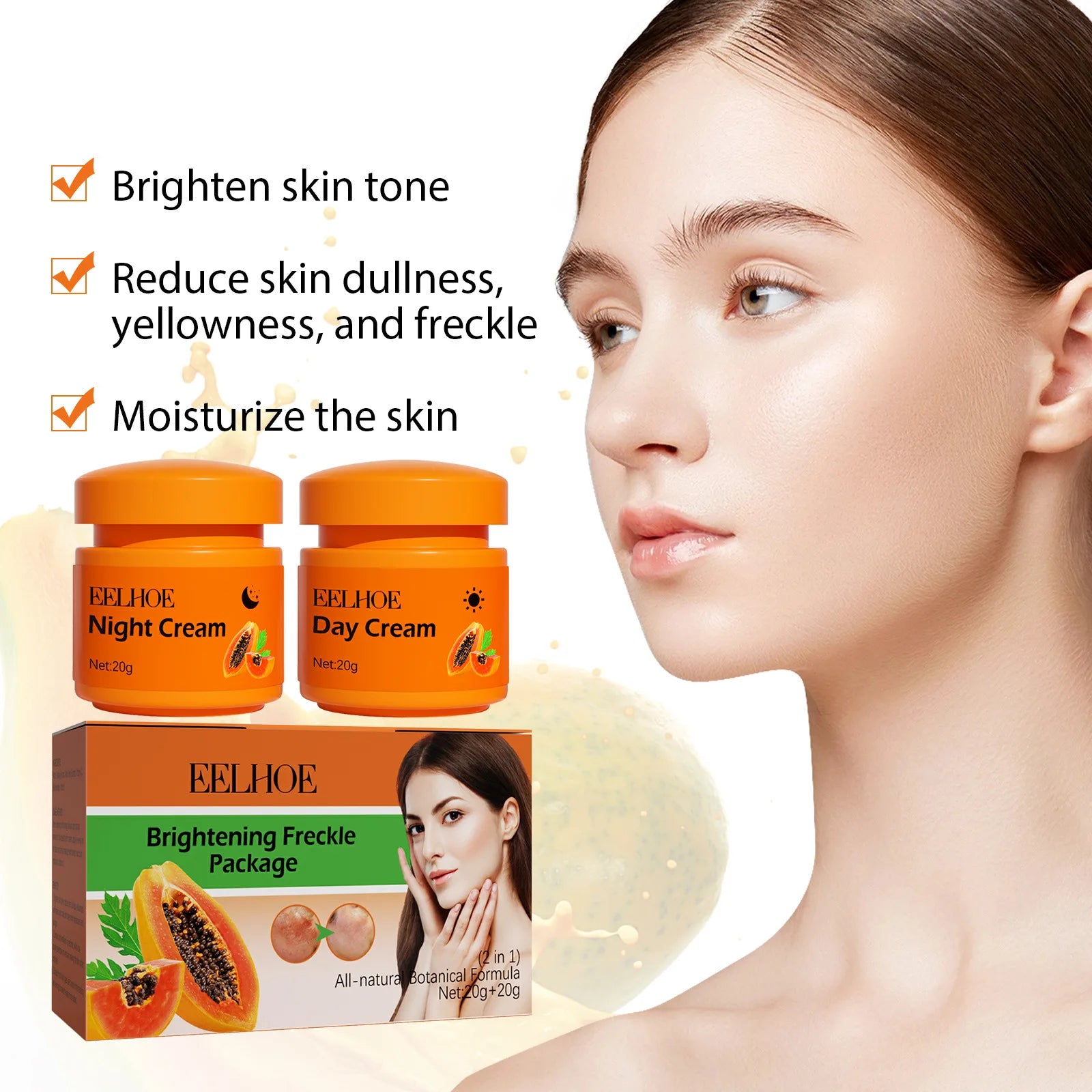 Papaya brightening day and night face cream jar on white background