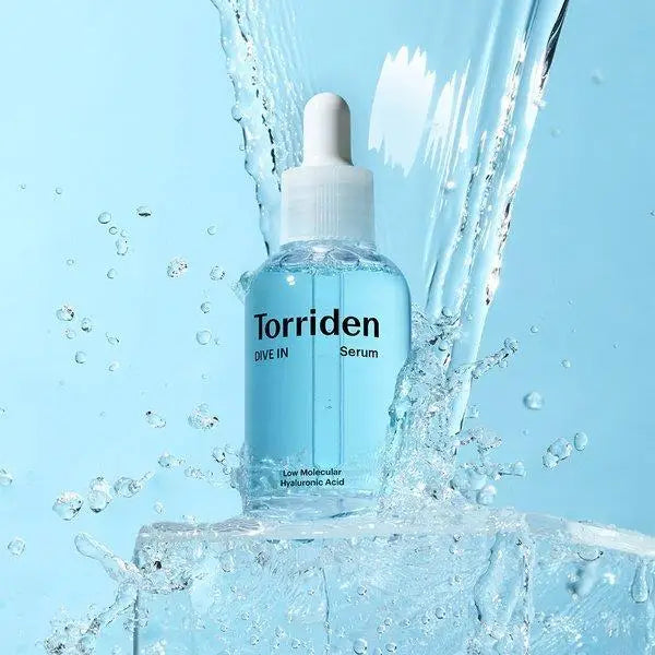 Two bottles of low molecular hyaluronic acid serum for deep hydration and plumping, 50ml and 40ml sizes.