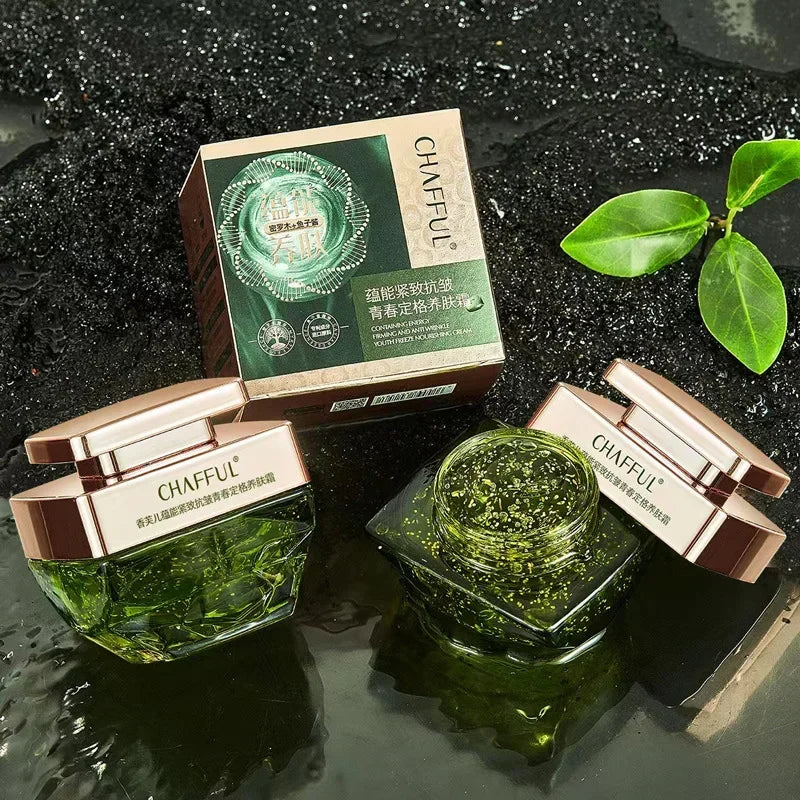 Cosmetic jar of plant caviar collagen firming face cream