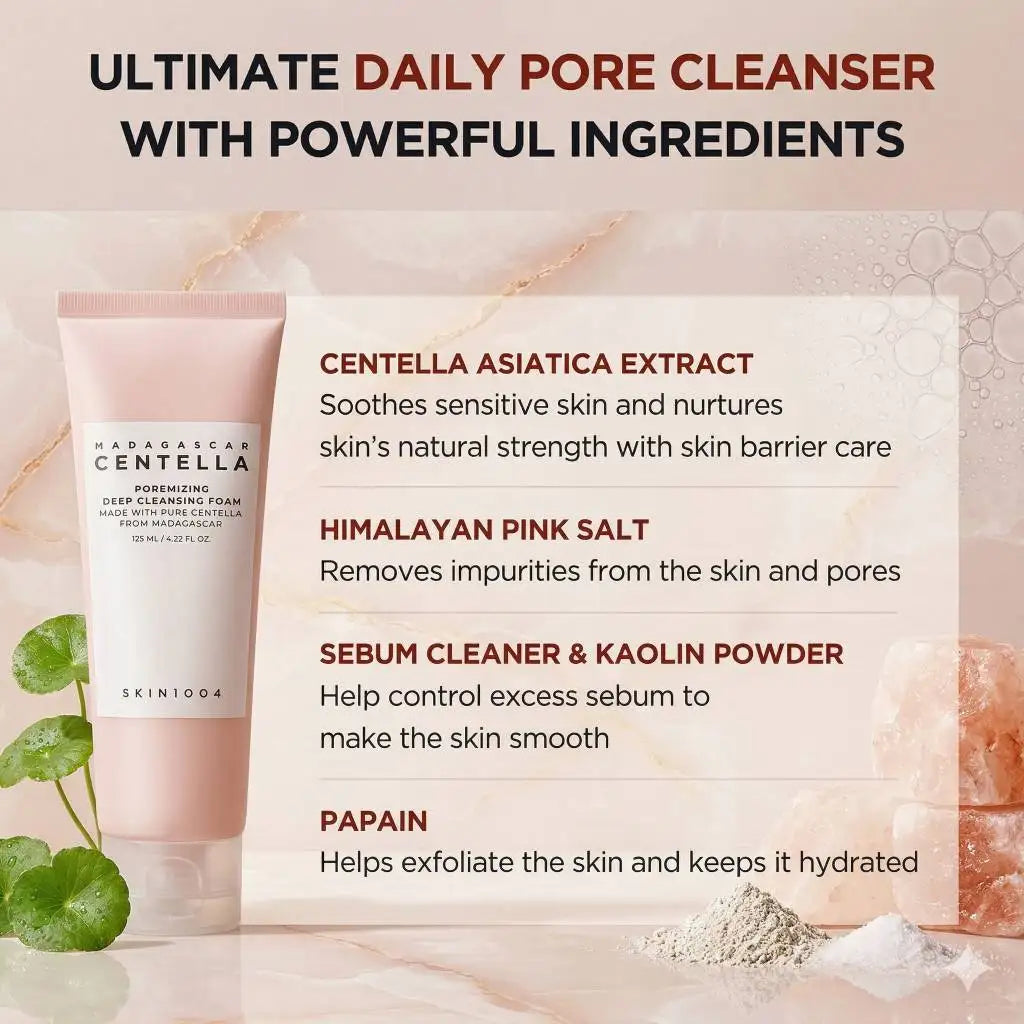 Korean skincare set with toner, ampoule, gel cream, and face wash for pore care