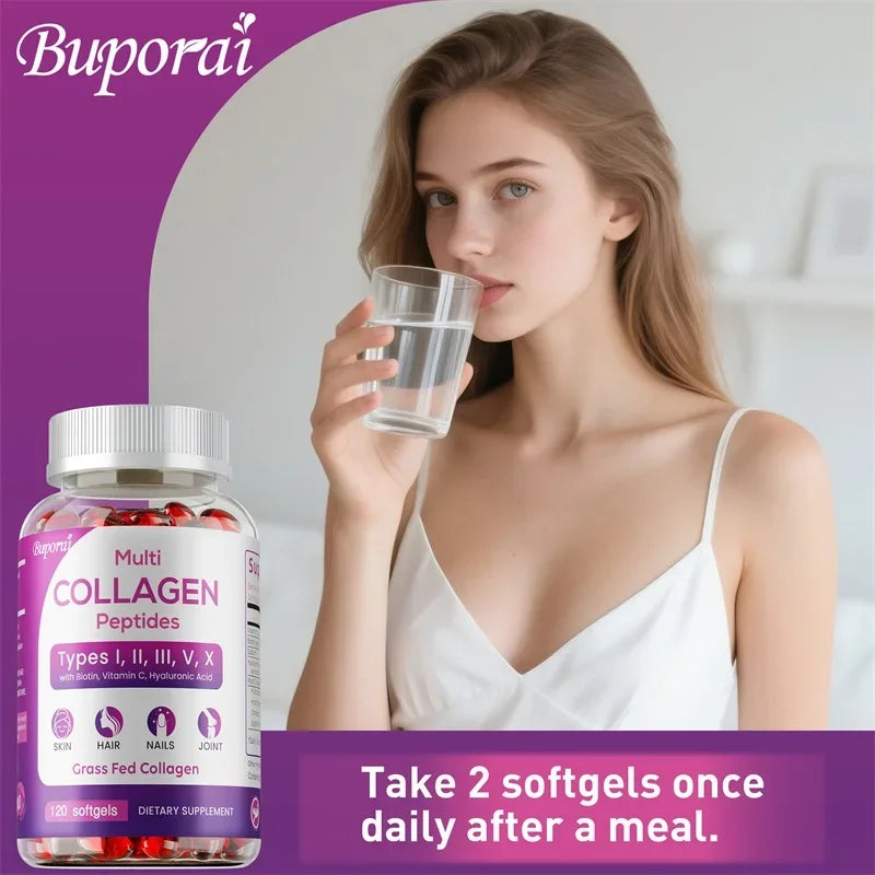 SkinSwaag Beauty BuPOREI Multi Collagen Peptides — collagen + biotin + vitamin C + hyaluronic acid — ingredient list on packaging on white background