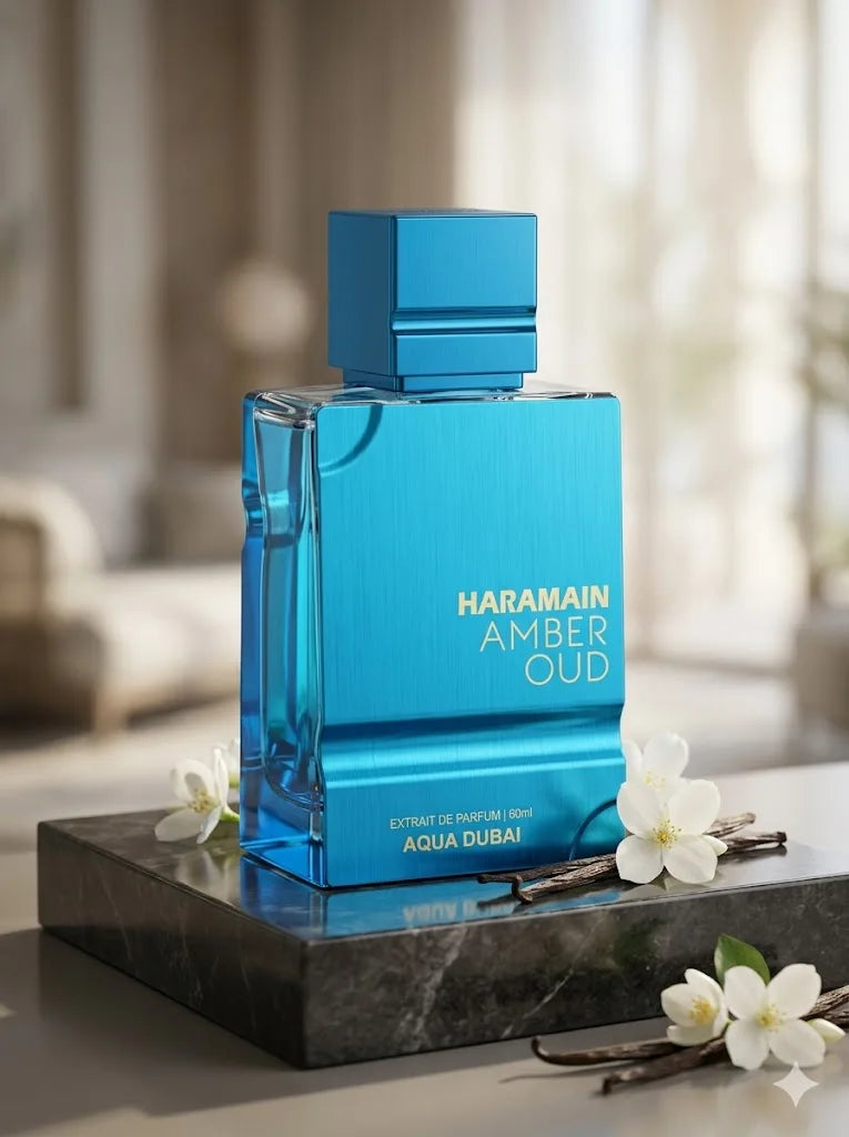 HARAMMAN Amber Oud Aqua Extrait — amber + oud + aquatic — luxury perfume bottle front