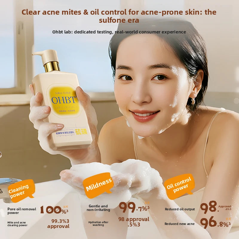 OHBT Sulfur Herbal Facial Cleanser, Deep Cleansing Moisturing Face Wash, Salicylic Acid Whitening Facilal Wash 500ml big bottle