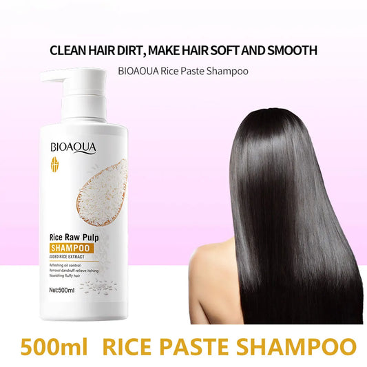 BIOAQUA Rice Shampoo Conditioner Body Wash Set — Rice — Bottle front view with BIOAQUA branding close-up