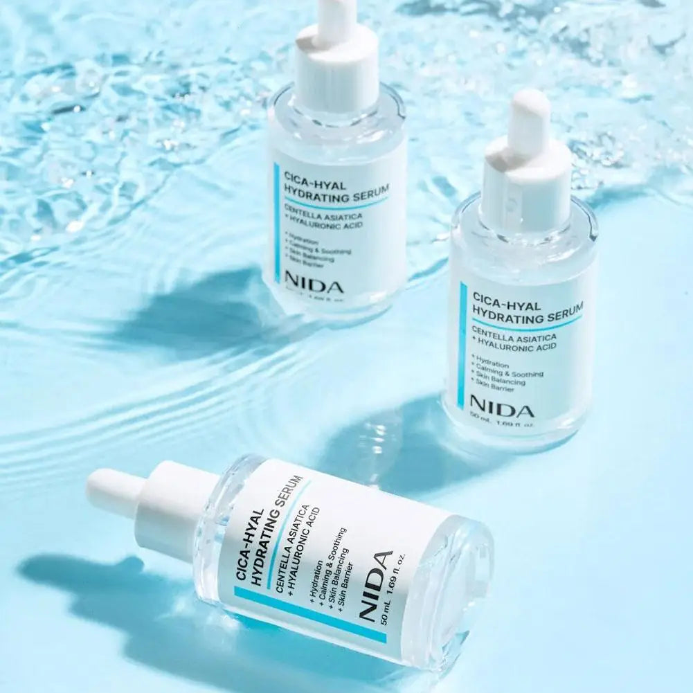 NIDA CICA-HYAL Deep Moisturizing Essence — CICA & Hyaluronic Acid — CICA and hyaluronic acid key ingredient illustration