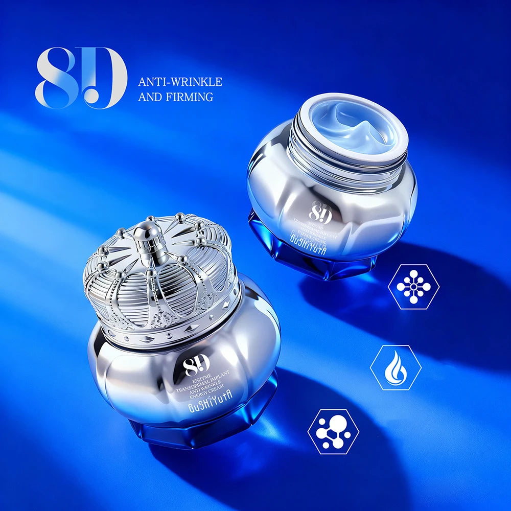 Face cream jar for firming and lifting skin with 8D energy formula