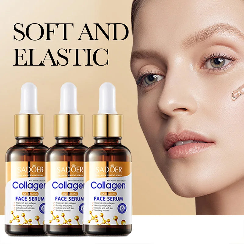 Facial serum bottle with collagen for nourishing, firming, and brightening skin