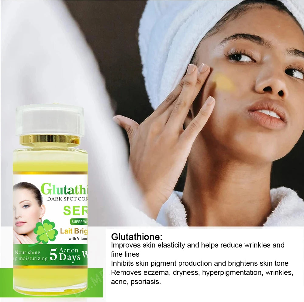Dark spot serum bottle with dropper for kojic acid, glutathione and vitamin C
