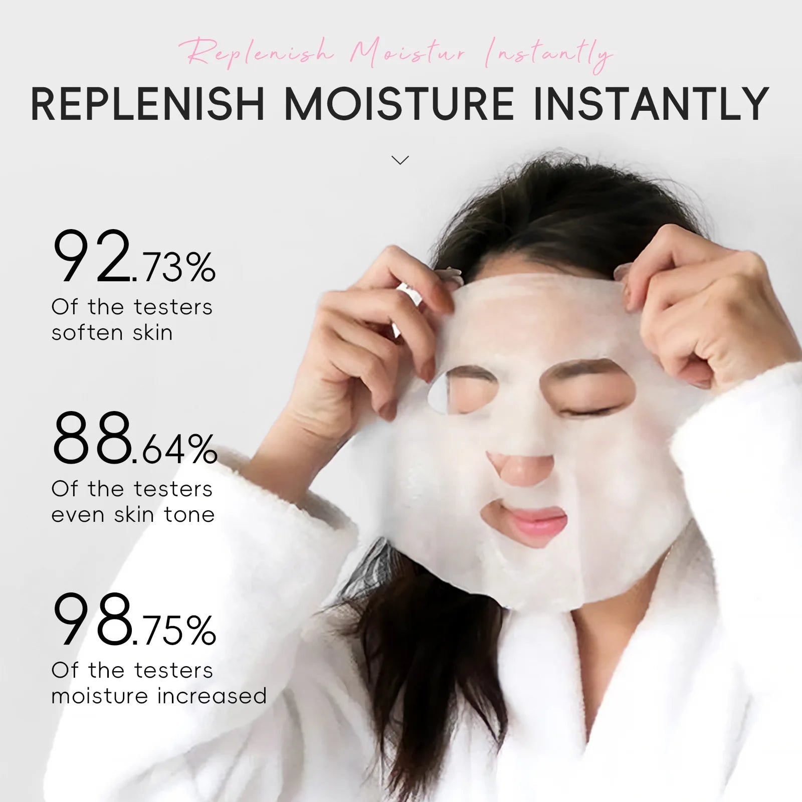 Sheet mask packet with cherry blossom flower and moisture droplets