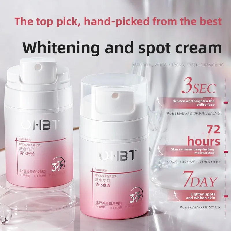 OHBT Face Skin Care Whitening Freckle Cream — Whitening & Niacinamide — Product tube front view on white background