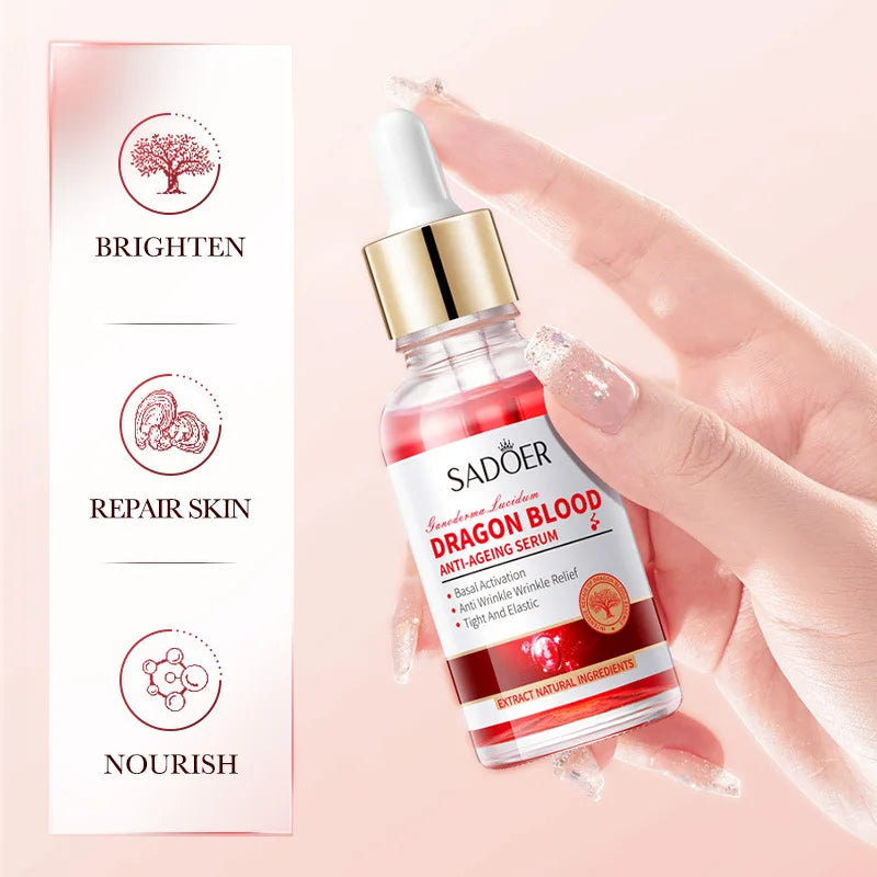 Facial serum bottle with ganoderma and dragon blood balancing formula