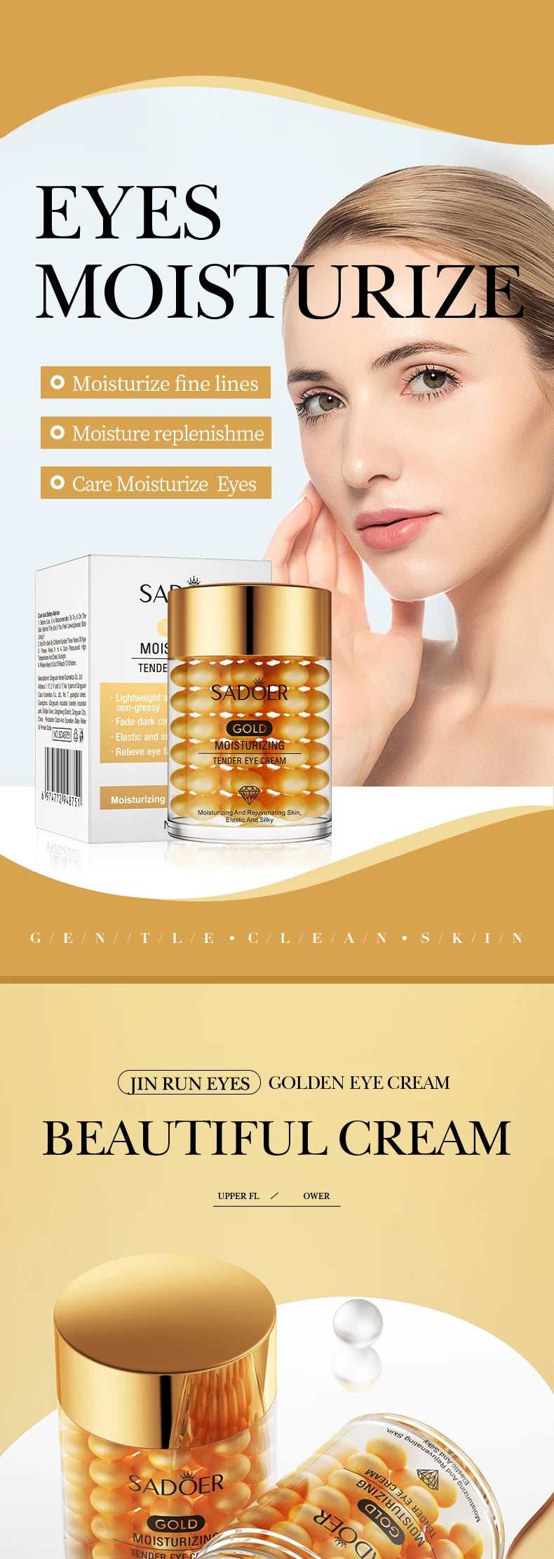 SADOER 24K Golden Eye Cream Anti Dark Circles Wrinkles Moisturizing Hydrating Anti-aging Creams Eyes Skin Care