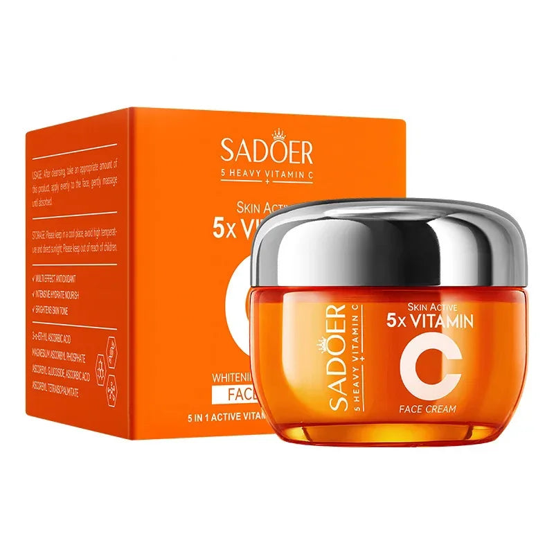 Vitamin C facial cream jar for moisturizing and brightening skin