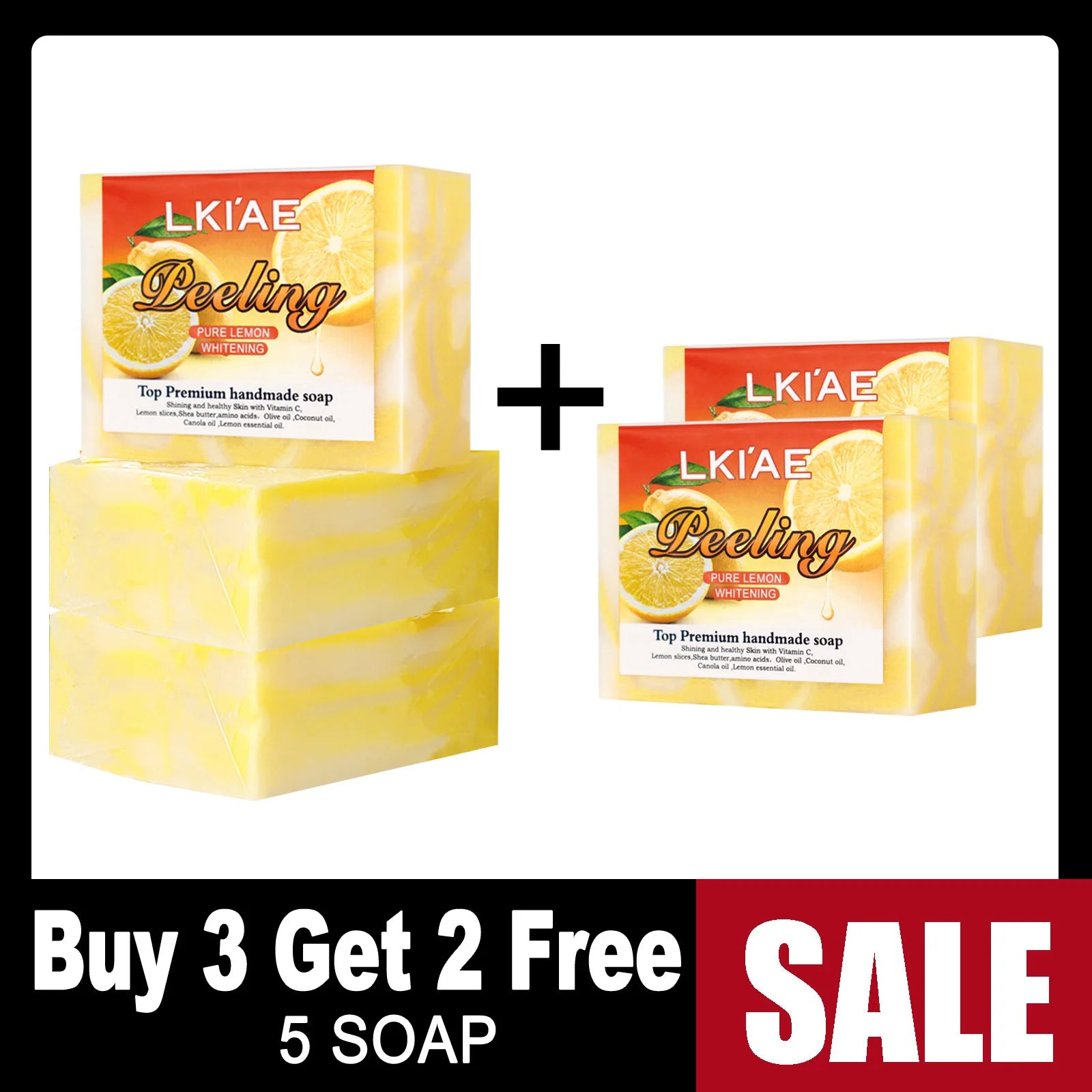 LKIAE Lemon Vitamin C Soap — lemon extract + vitamin C — soap with packaging side view