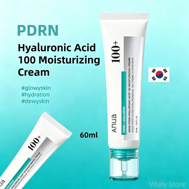 Anua PDRN Hyaluronic Acid 100 Cream — PDRN & Hyaluronic Acid — Jar front view with Anua branding close-up
