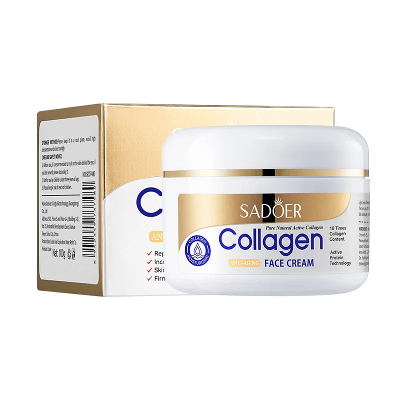 Collagen firming moisturizing hydrating face cream in a jar