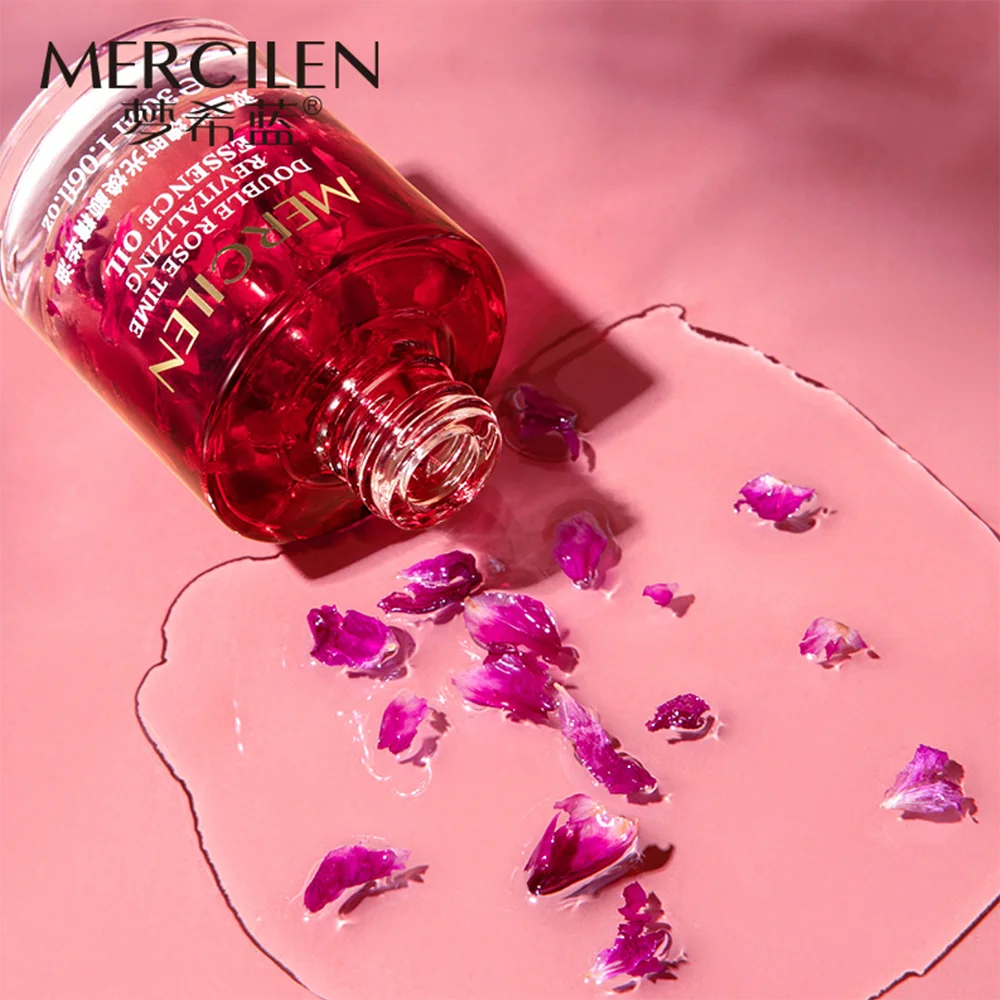 MERCILEN Double Rose Time Revitalizing Essence Oil — rose + essential oils — ingredient list on packaging on white background
