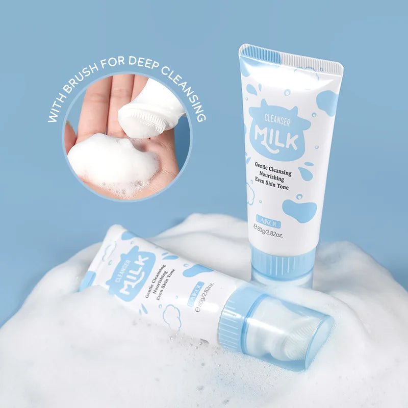 LAIKOU Hyaluronic Acid Milk Cleanser — Hyaluronic Acid — White and blue milk cleanser tube on white background