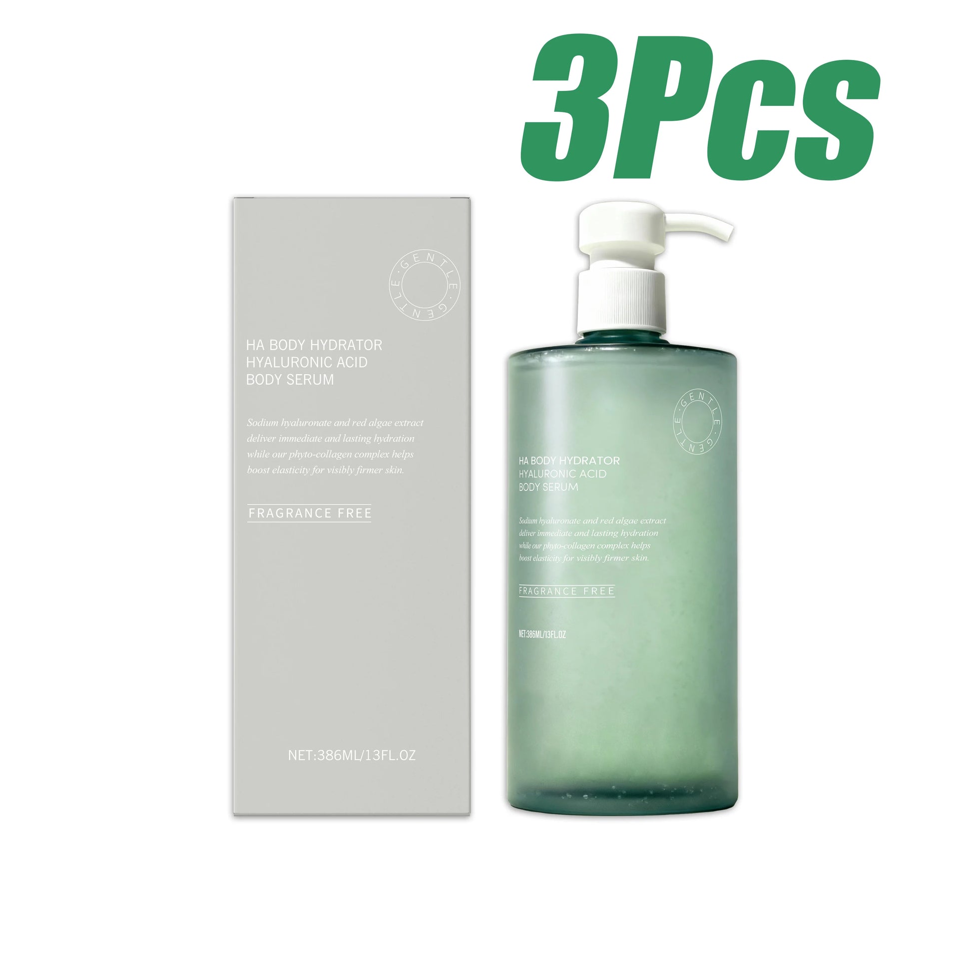 Hyaluronic acid body serum bottle with deep hydrating lotion texture