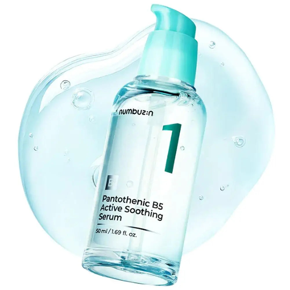Soothing skincare set with B5 serum, calming toner, hyaluronic mask, and centella toner pads