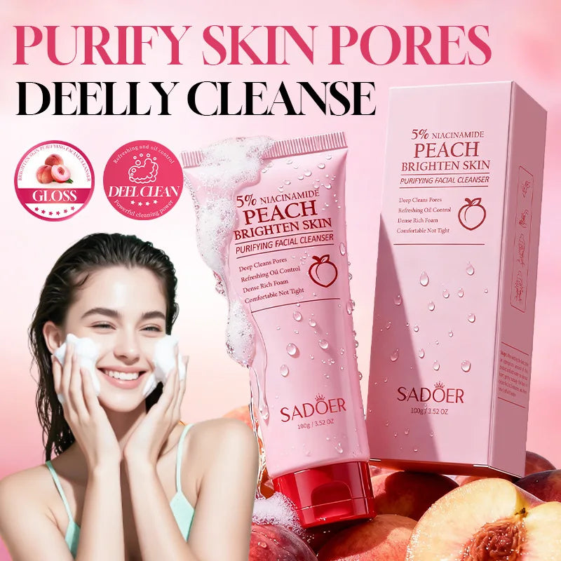 SADOER Niacinamide Honey Peach Facial Cleanser Moisturizing Whitening Deep Cleansing Anti-aigng Face Wash Foam Facial Cleanser