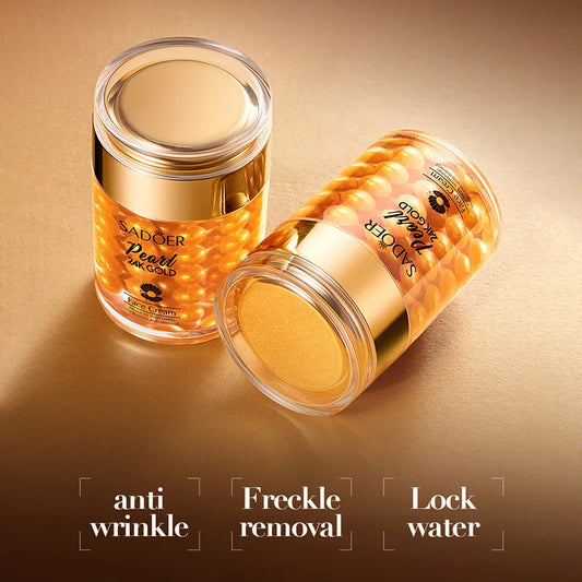 Golden pearl collagen face cream jar for brightening and hydrating skin