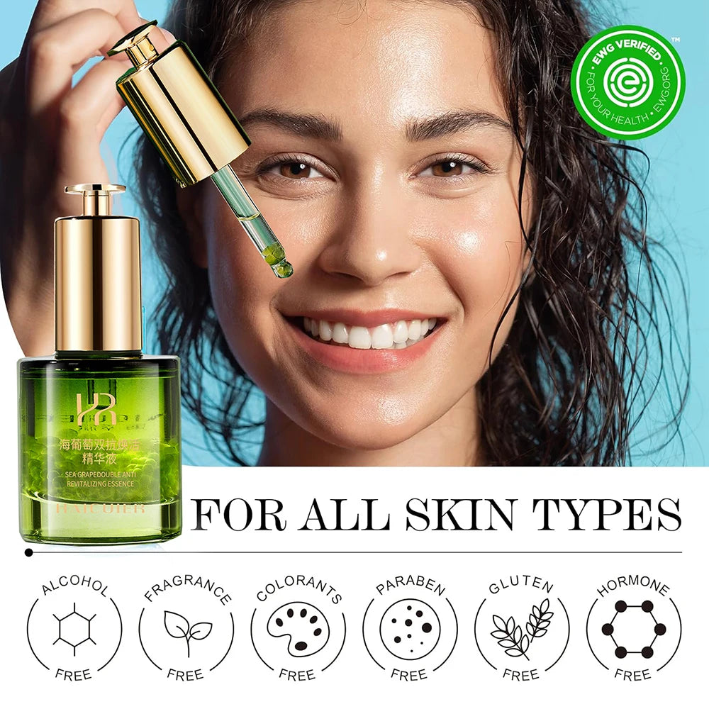 Haicuier Sea Grape Collagen Peptide Essence Oil — sea grape + collagen peptides — side angle of bottle