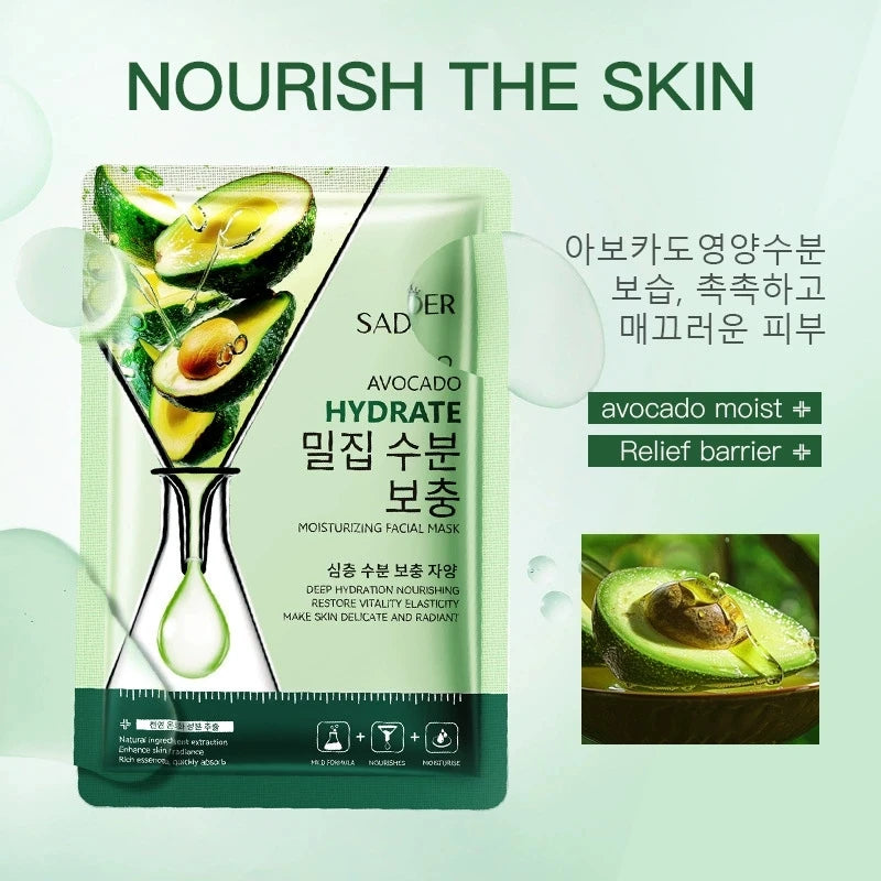 Pack of eight fruit extract sheet masks for moisturizing, brightening and firming skin
