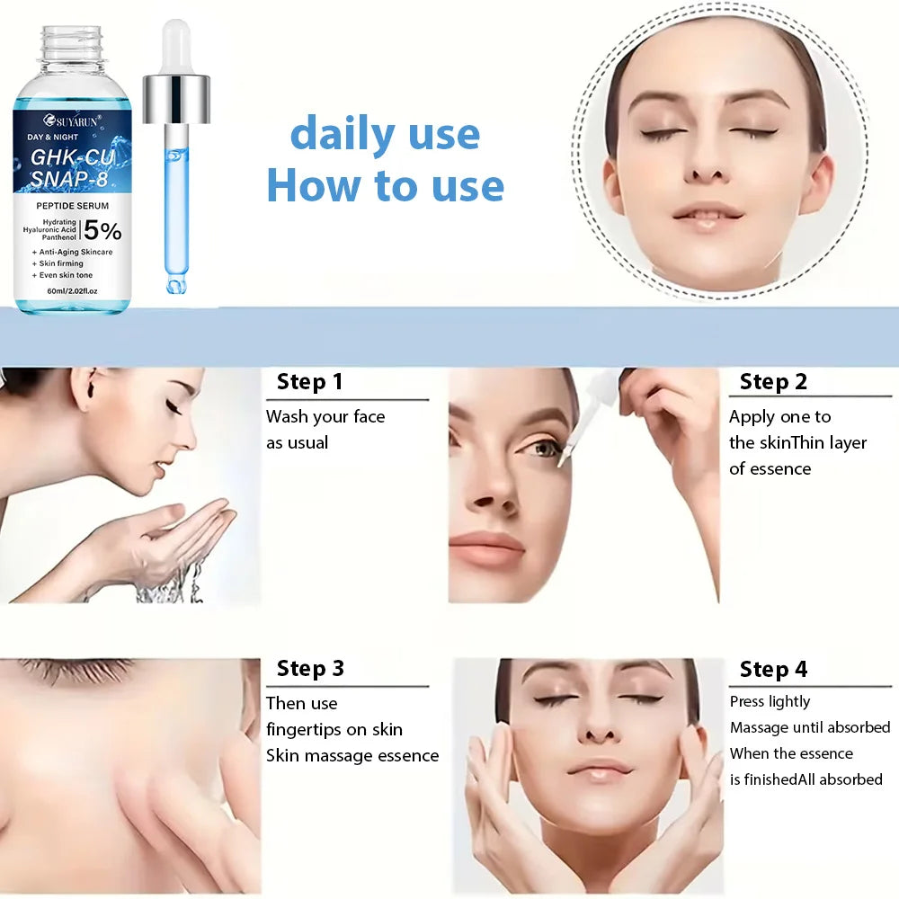 Firming peptide serum bottle with dropper on a clean background