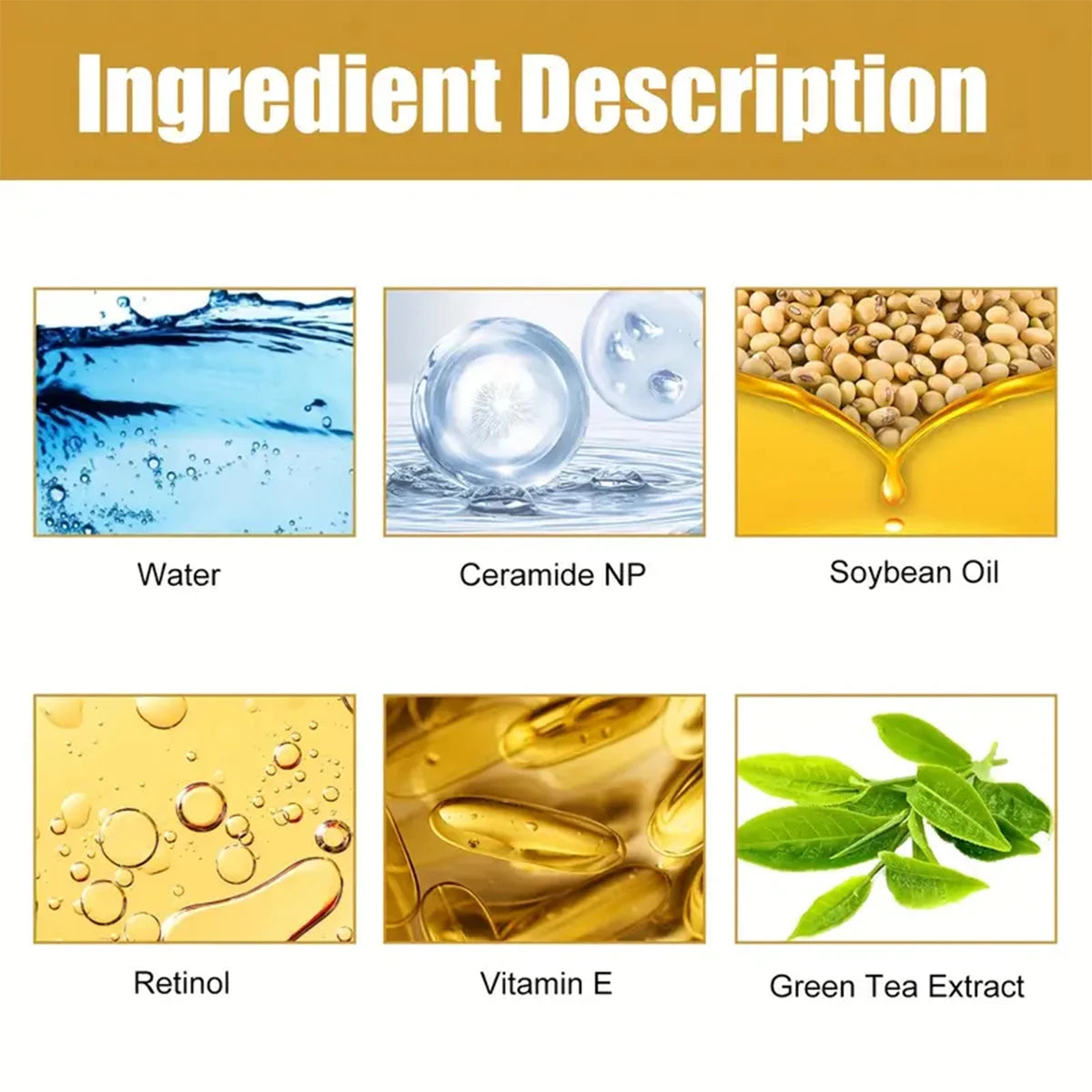 Facial serum bottle with 1% retinol and squalene for brightening and tightening skin