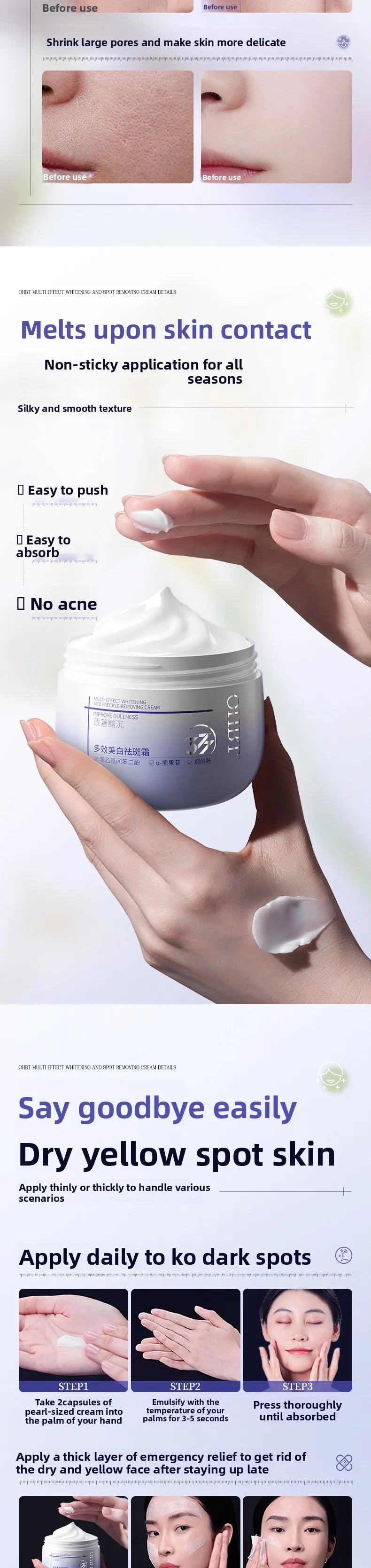 White jar of bearberry whitening moisturizing cream with niacinamide for anti-spot firming and wrinkle reduction