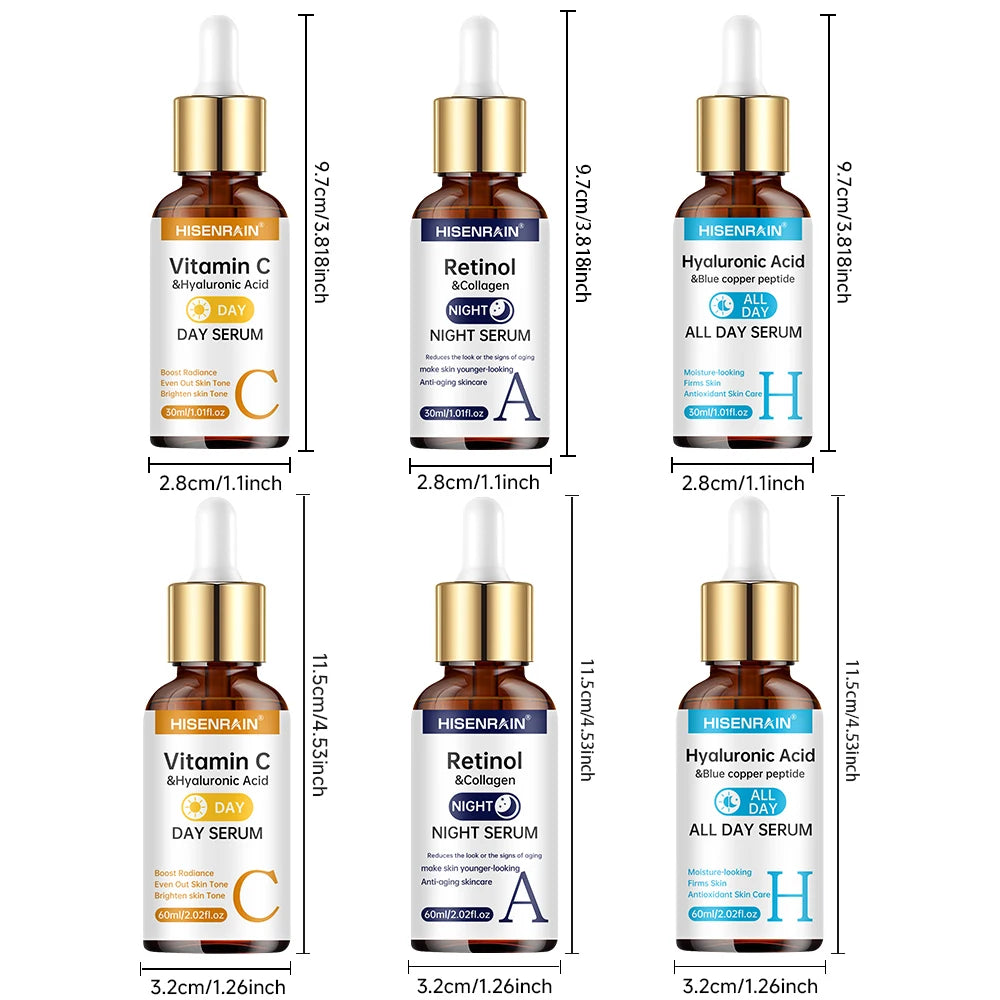 SkinSwaag Beauty HISENRAIN Vitamin C + Retinol + Hyaluronic Acid Serum Duo — vitamin C + retinol + hyaluronic acid — ingredient list on packaging on white background