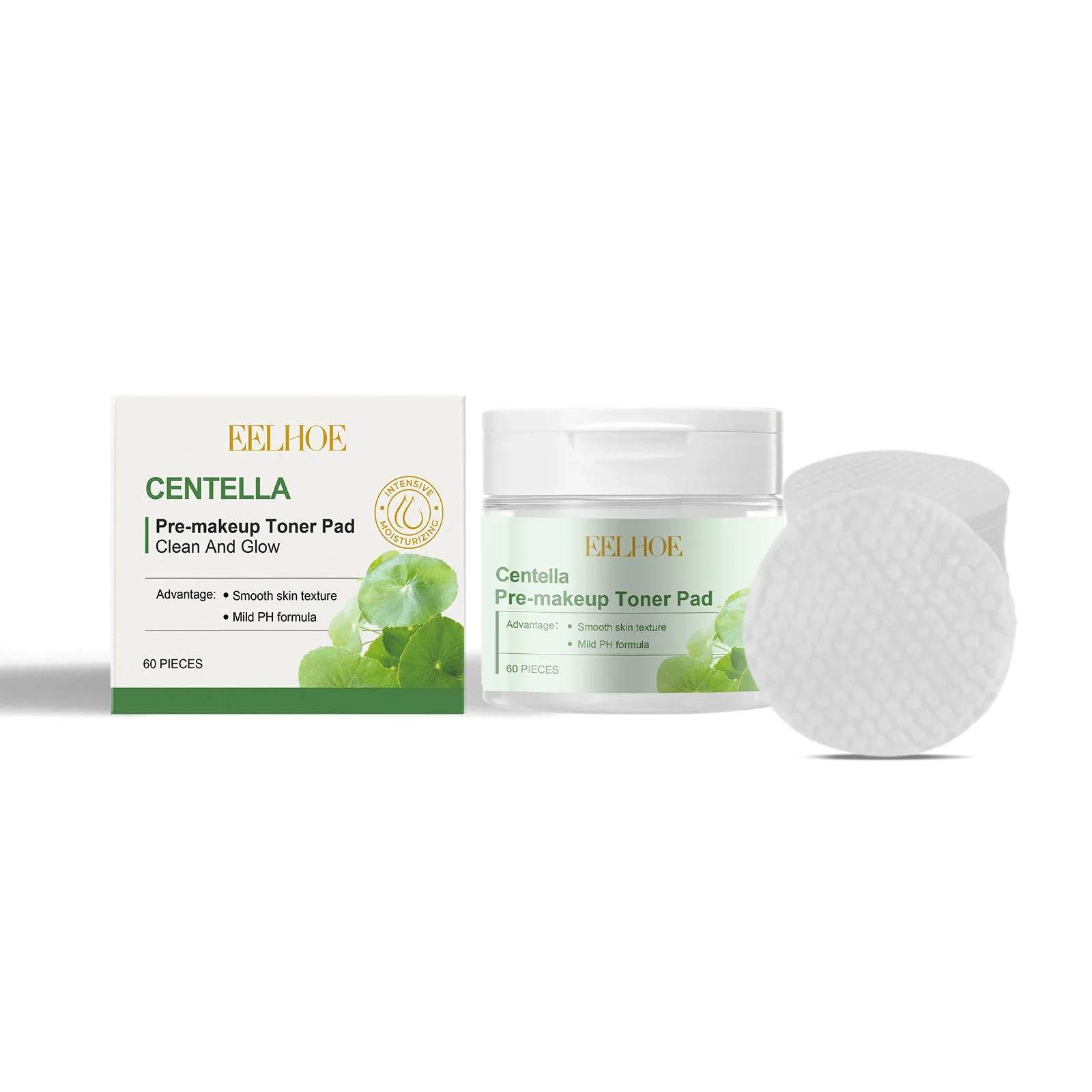 Round jar of centella hyaluronic acid toner pads with cotton pads inside