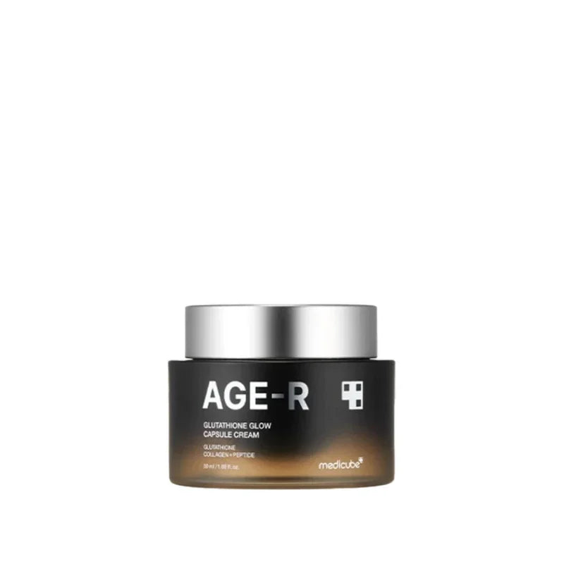 Glutathione glow capsule face cream jar with brightening and moisturizing radiance-boosting benefits