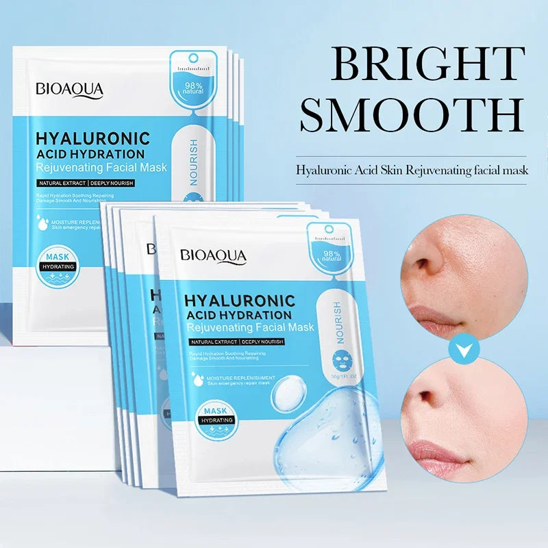 Moisturizing sheet mask sachet with hyaluronic acid serum