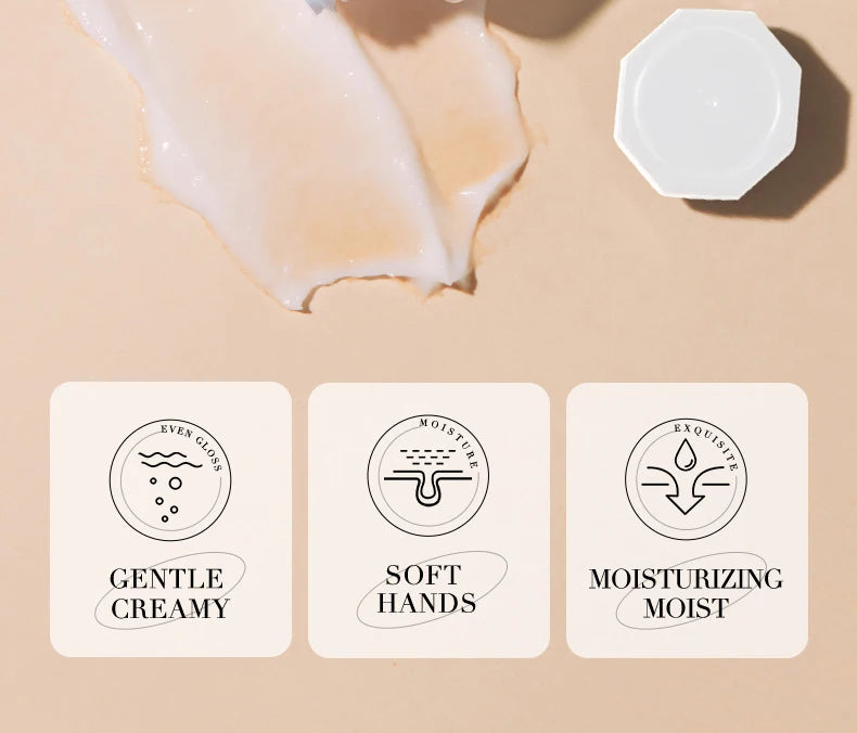 White rice hand cream tube for whitening, moisturizing, nourishing, and anti-aging hand care.