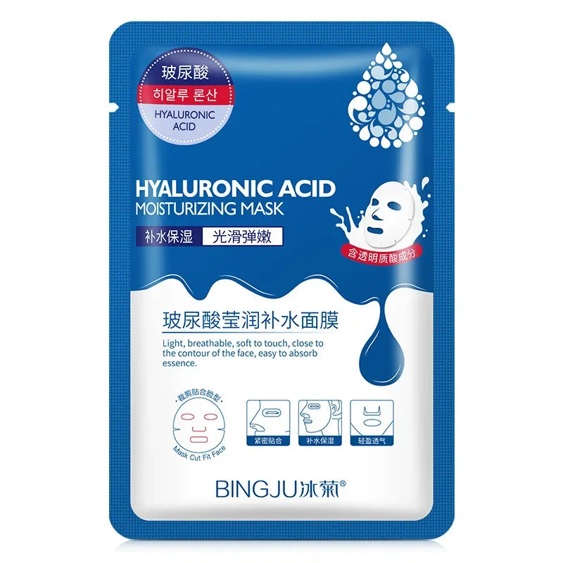Facial sheet mask infused with hyaluronic acid to shrink pores and hydrate skin