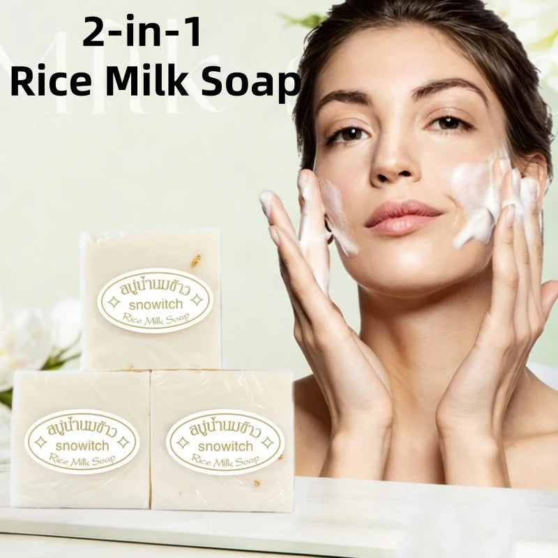 Creamy Thai rice milk soap bar with moisturizing lather for gentle skin care