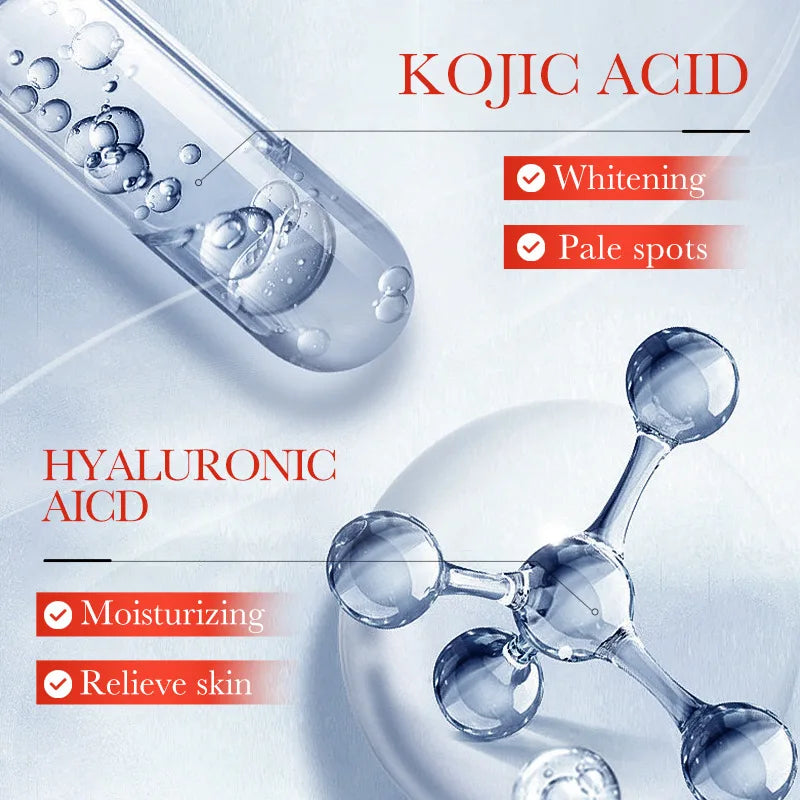 Serum bottle containing kojic acid for brightening and freckle removal