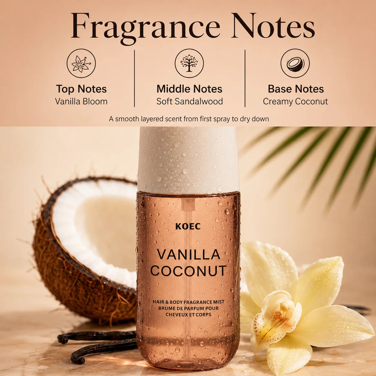 KOEC Vanilla Coconut Hair & Body Fragrance Mist — 50 ml — product photograph 3
