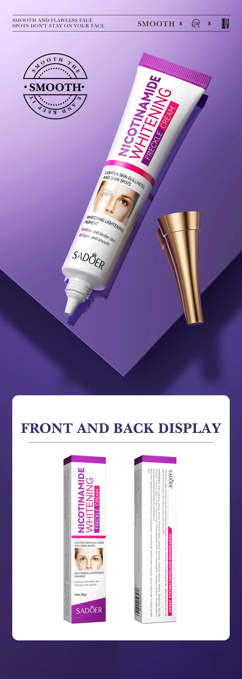 White jar of niacinamide dark spot freckle brightening cream