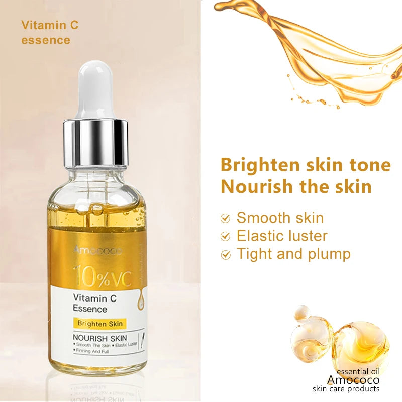 Two 30ml facial serum bottles with salicylic acid, vitamin C, and hyaluronic acid for brightening and hydration.