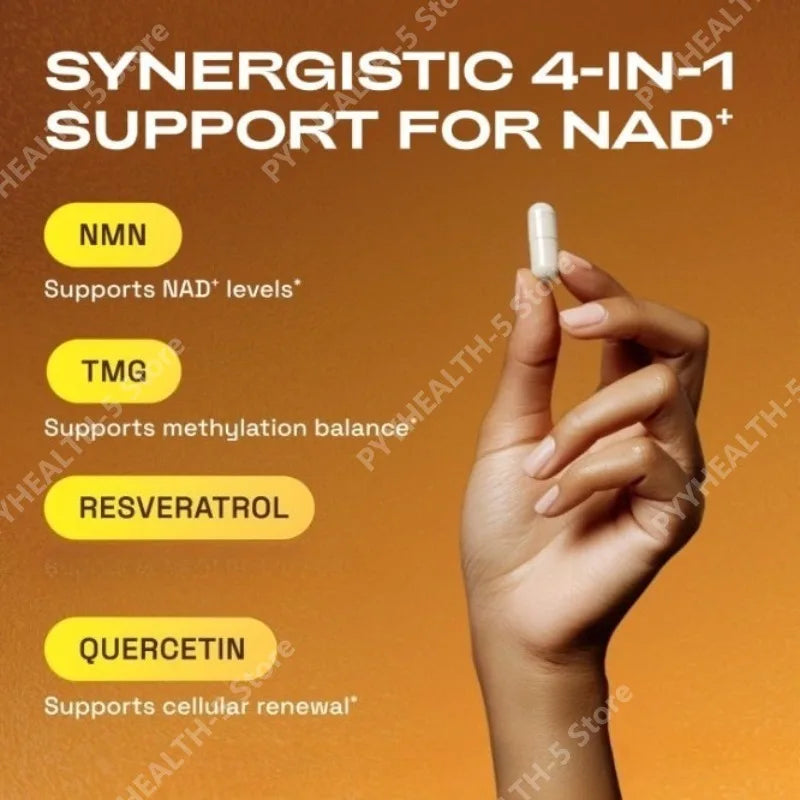 Bottle of 60 NMN capsules with 1000mg serving label