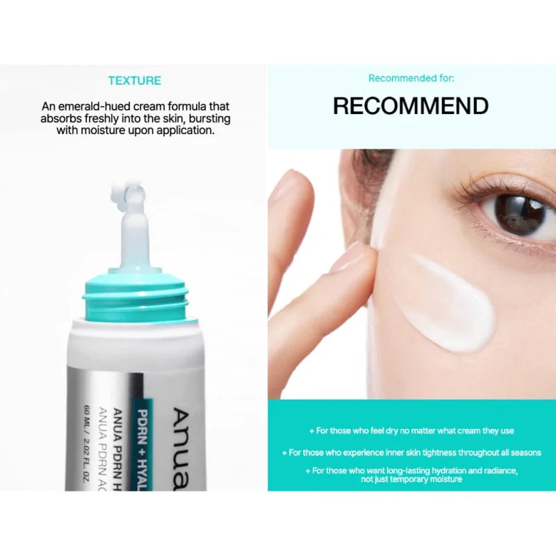 Anua PDRN Hyaluronic Acid 100 Cream — PDRN & Hyaluronic Acid — Cream applied on skin hydrating demo