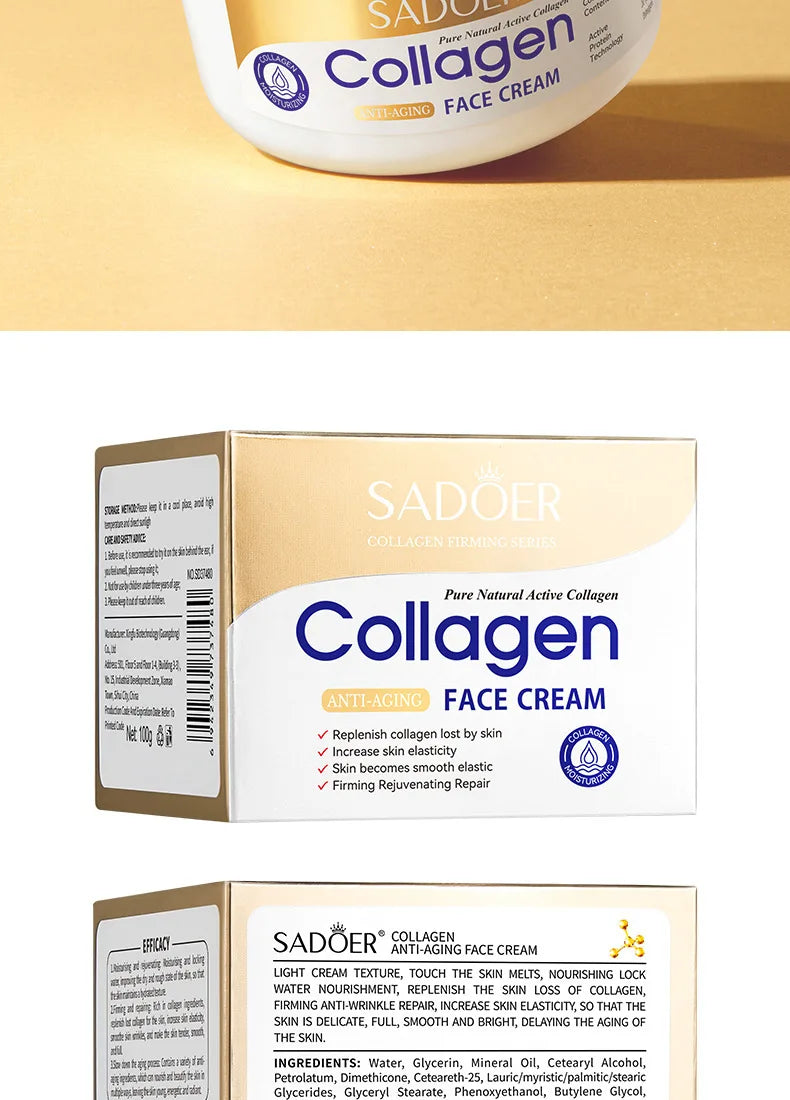 Collagen firming face cream jar with rich moisturizing texture for hydrating skincare