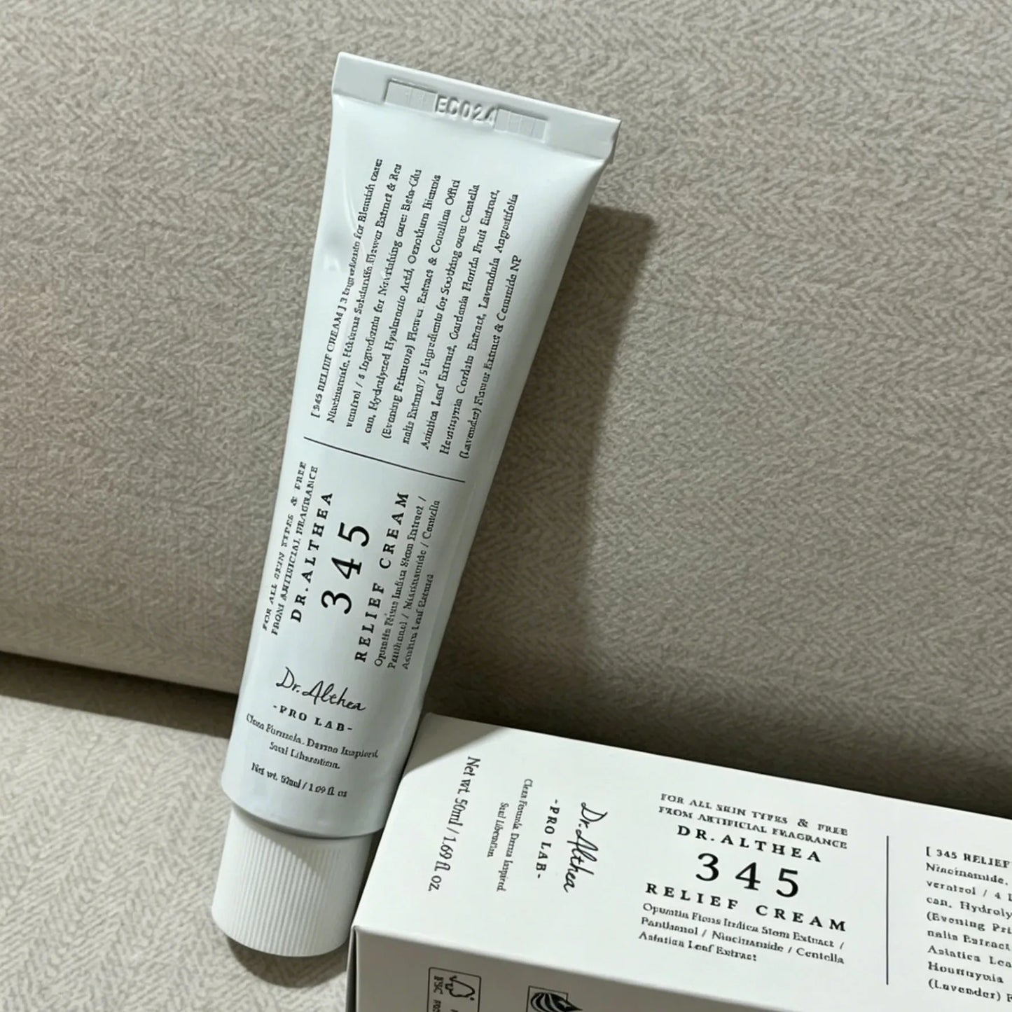 DR ALTHEA 345 Face Moisturizer Daily Soothing Cream And Mist — 345 Relief Formula — Tube front view with DR ALTHEA branding close-up