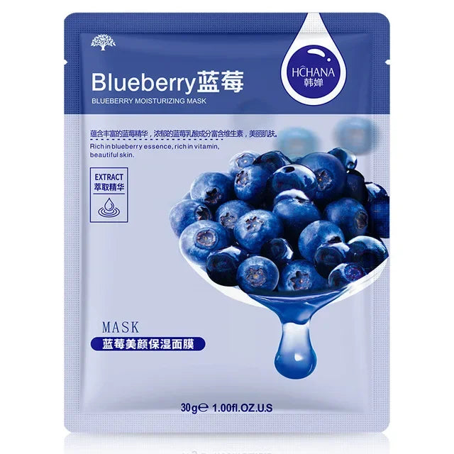 Pack of 30 natural sheet face masks with olive, aloe vera, and fruit extract for oil control, hydration, and soothing.