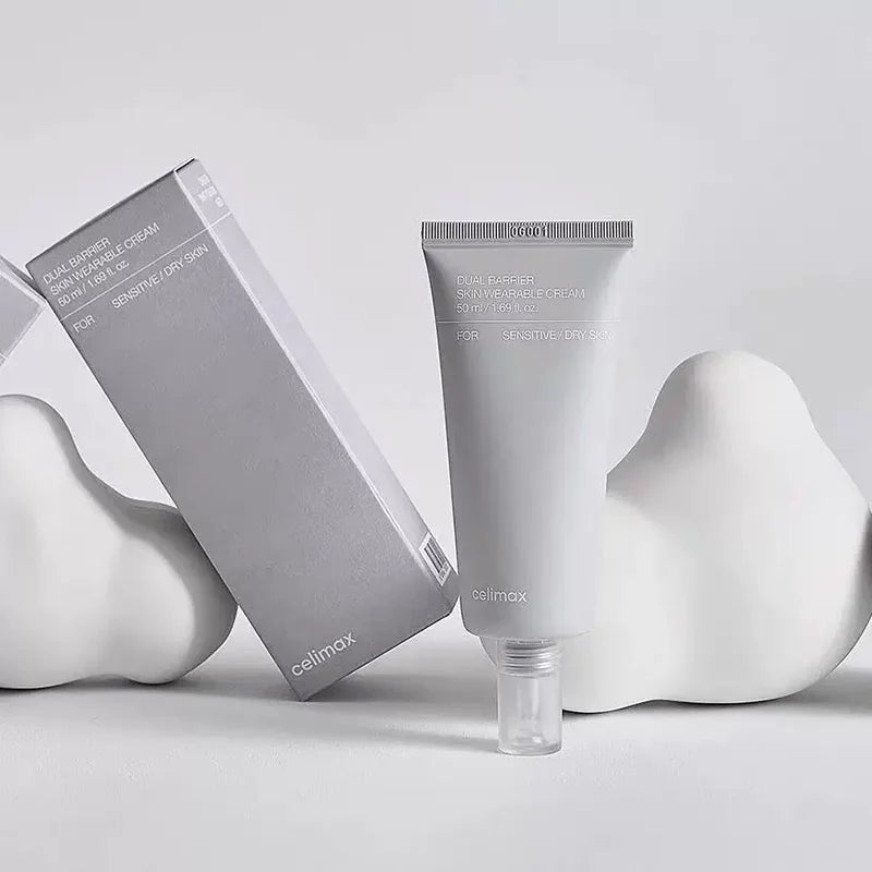 Celimax Double Barrier Repair Face Cream — Ceramide & Peptide — Cream applied on skin soothing and barrier repair demo